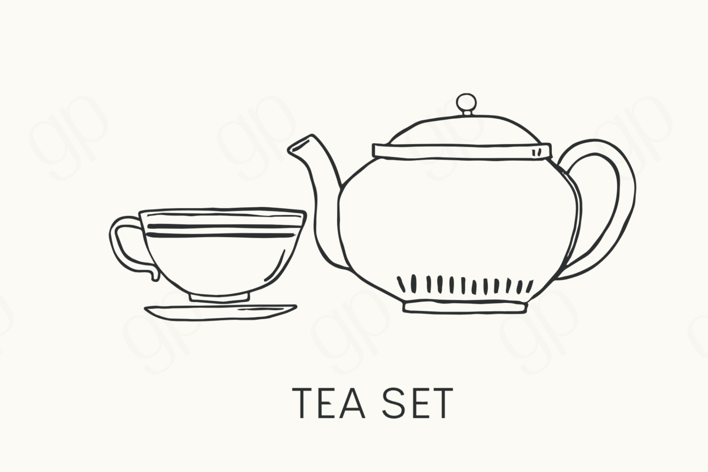 Tea Set - Black Line - sticker label