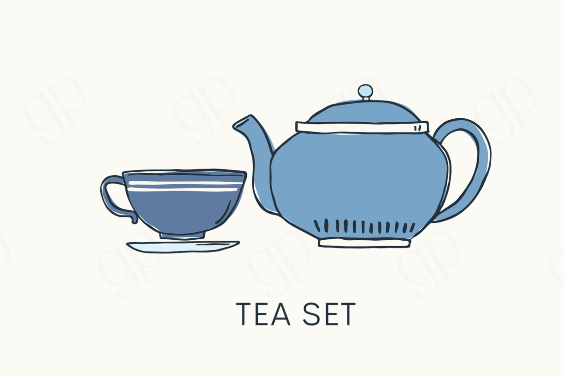 Tea Set Labels - Blue - sticker label