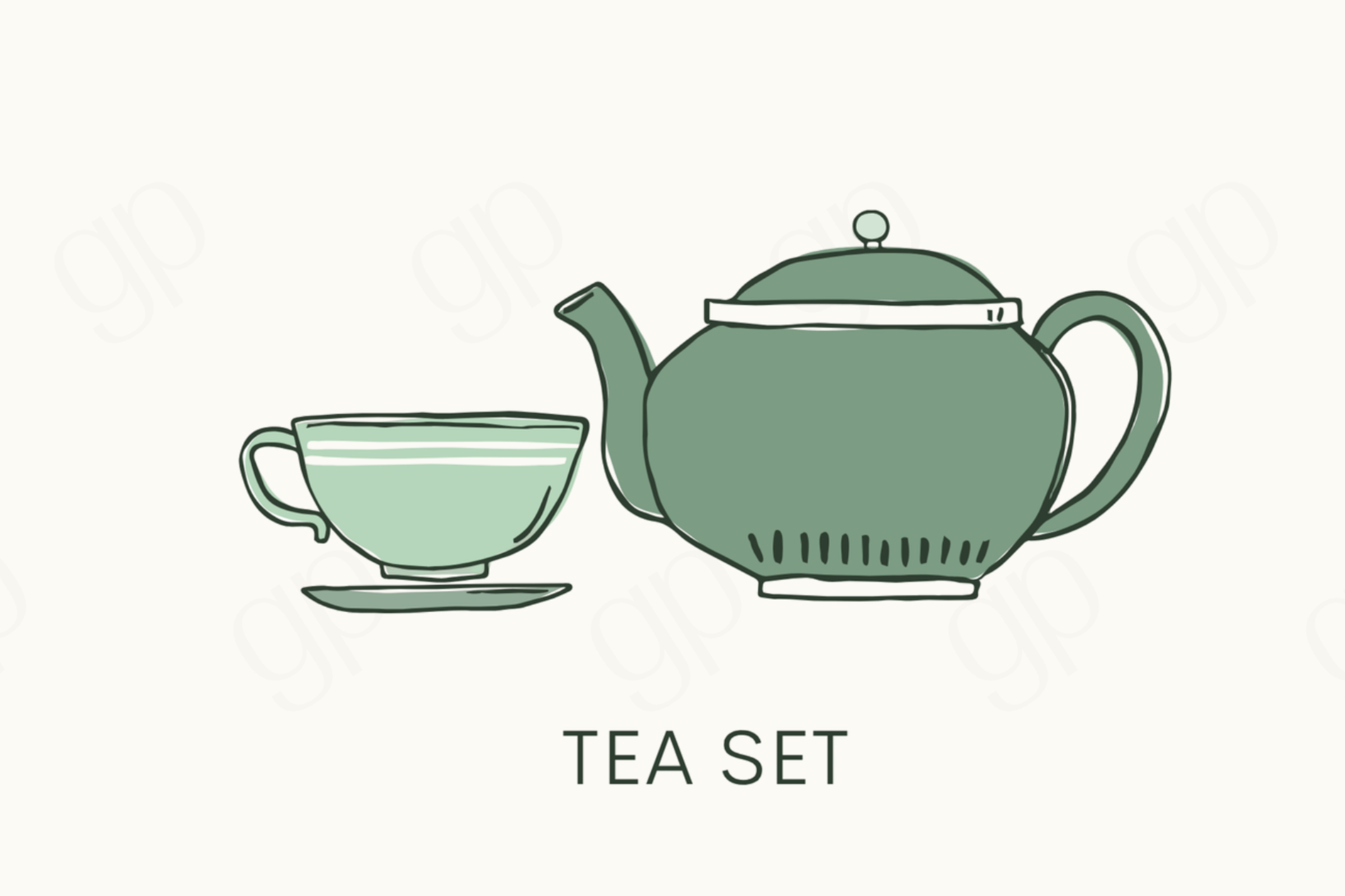 Tea Set - Green - sticker label