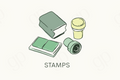 Stamps - Black Line - sticker label